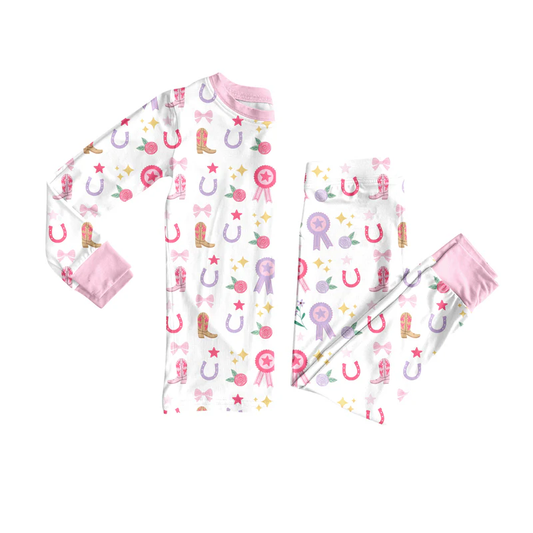 Custom Baby Girls Western Rodeo Stars Bows Top Pants Lounge Wear Pajamas Sets D 8.13