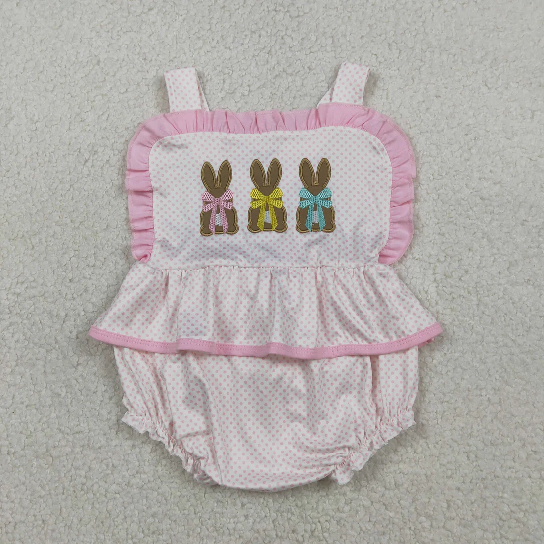 Sibling bunny embroidery girl easter clothing