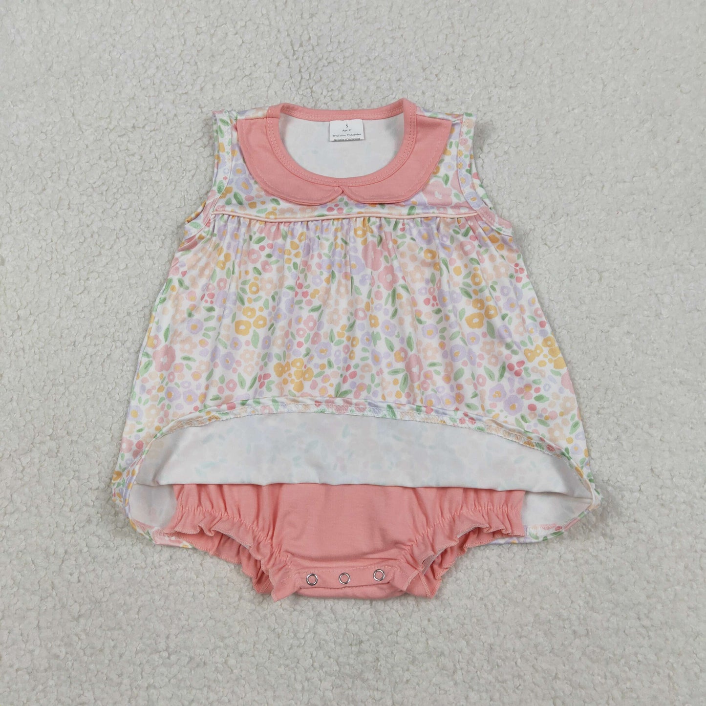 baby girl sleeveless floral collared playwear