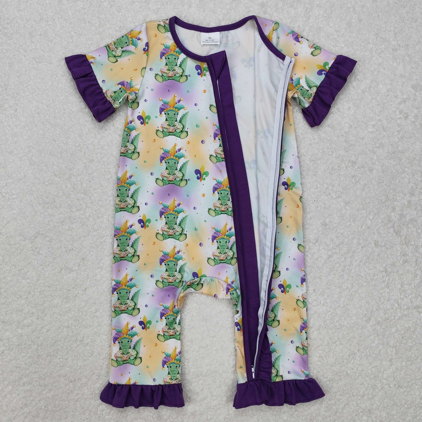 mardi gras dinosaur print zip sleeper girl