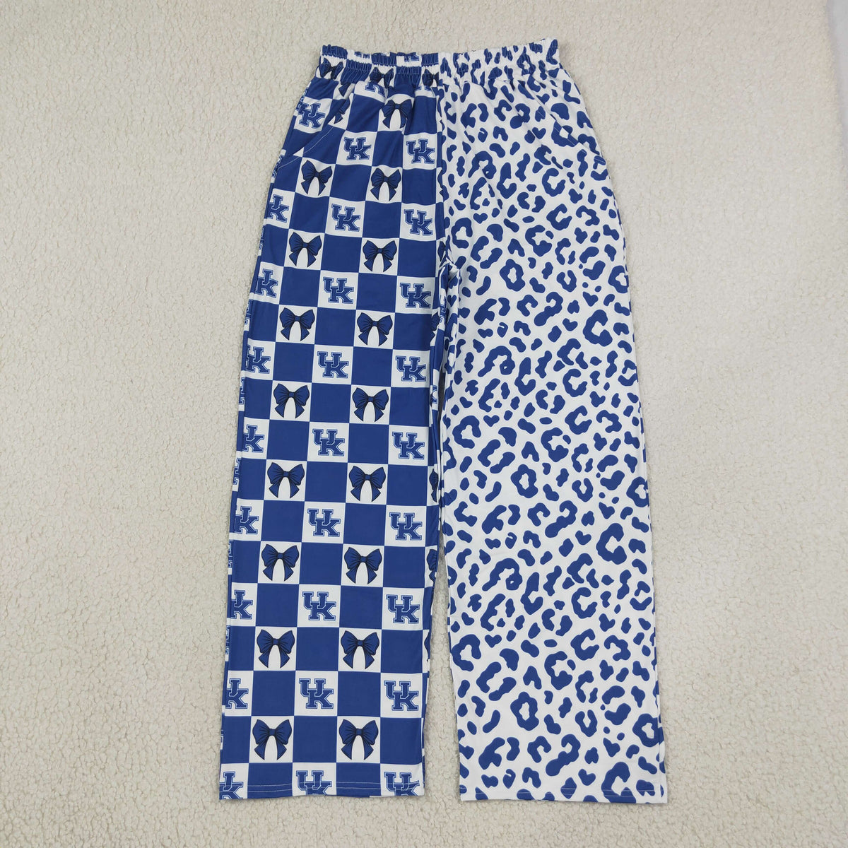 adult blue check bow UK wide leg pants