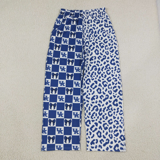 adult blue check bow UK wide leg pants