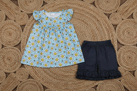 flutter sleeve daisy flower shorts set summer toddler girl clothing