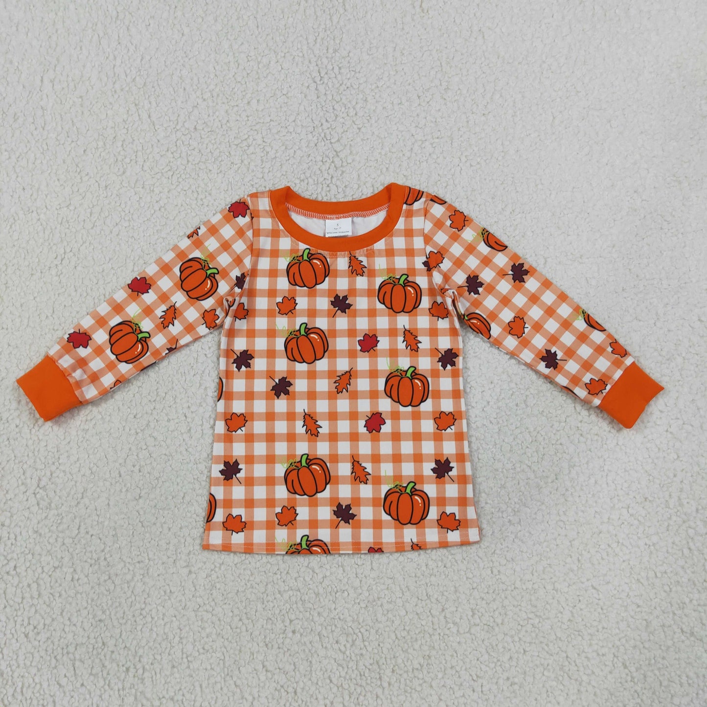 orange plaid fall leaf pumpkin boy shirt