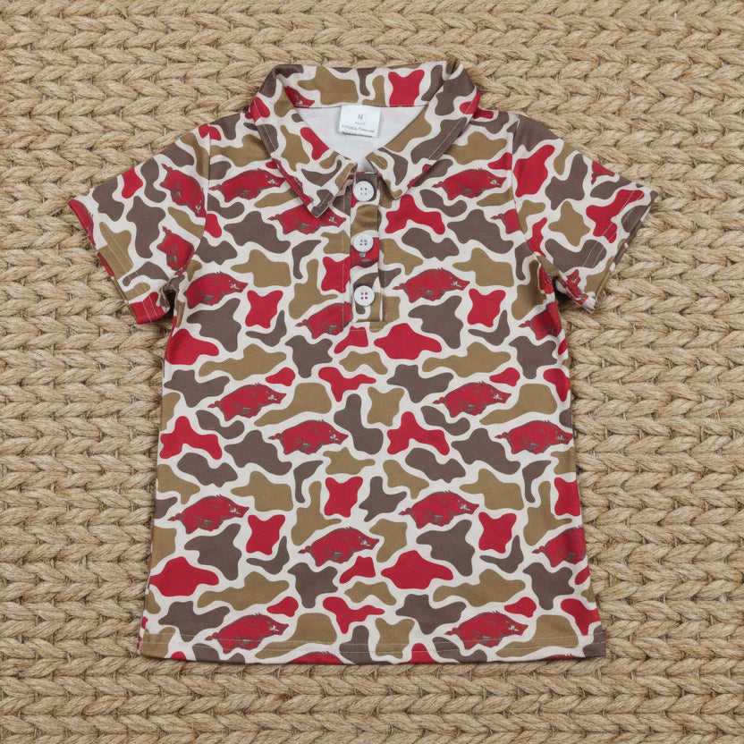 red olive camo team button polo t-shirt boy clothing