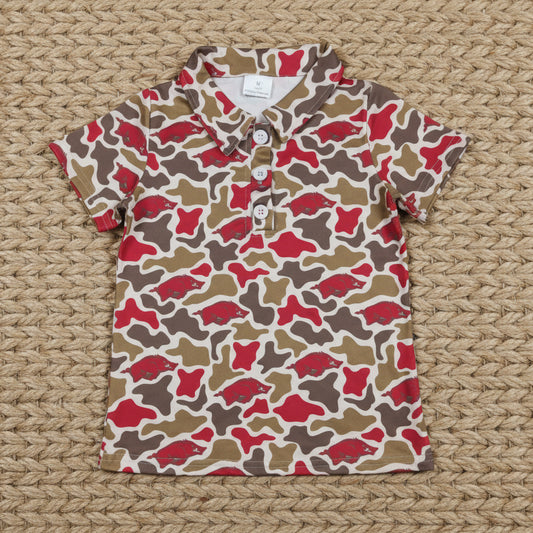 red olive camo team button polo t-shirt boy clothing