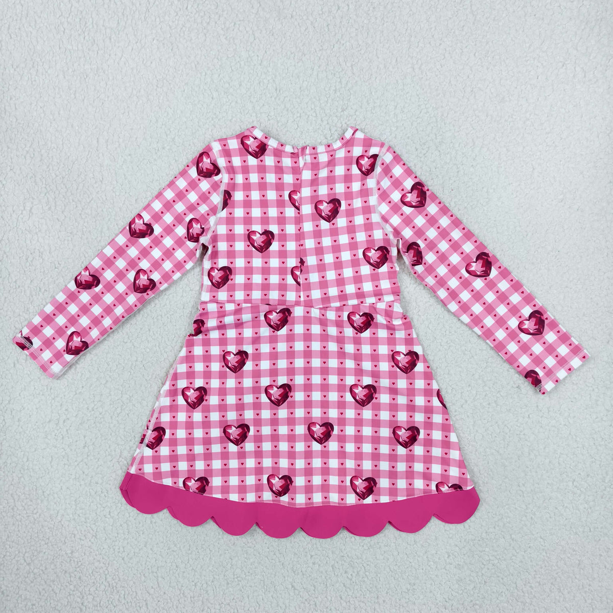 valentine's day pink plaid sweet heart scallop athletic dress