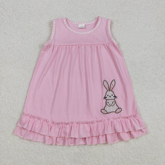 cotton pink ruffle rabbit embroidered easter girl dress