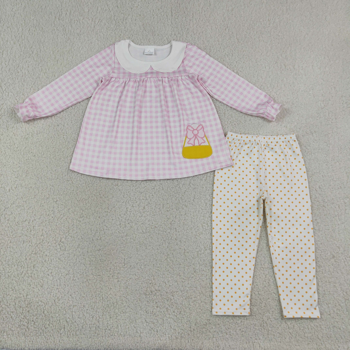 halloween candy embroidery plaid polk dots leggings girls outfit
