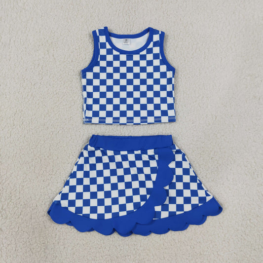 royal blue checkered scallop athletic skort outfit girls clothes