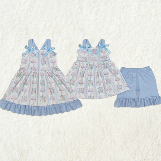 Match Baby Girls Flowers Cakes Straps Bows Knee Length Dresses Set D 3.10