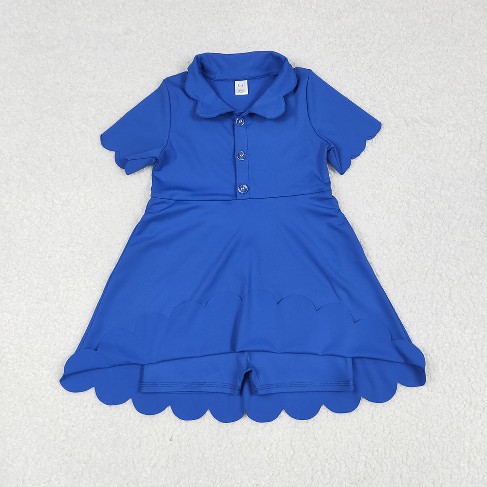 GSD2475 Baby Girls Blue Short Sleeves Button Yoga Knee Length Dresses  D 5.16