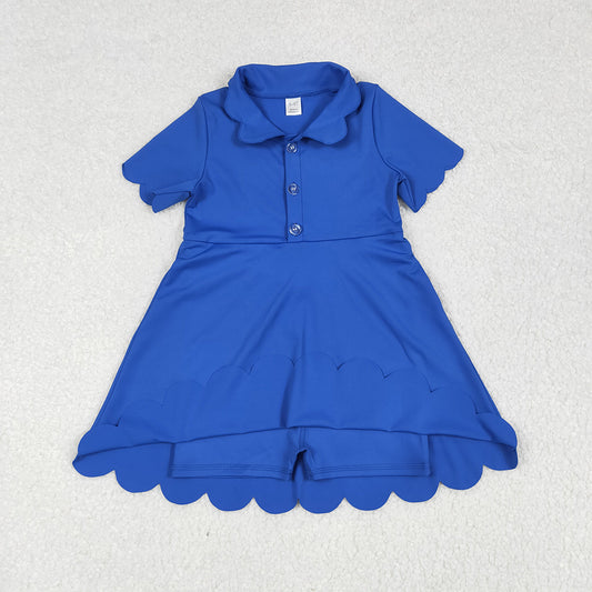 GSD2475 Baby Girls Blue Short Sleeves Button Yoga Knee Length Dresses D 5.16