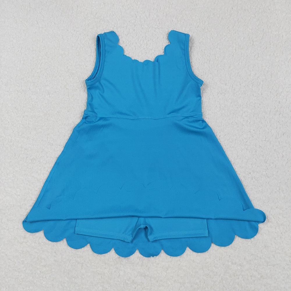GSD2375 Baby Girls Hot Blue Sleeveless Yoga Active Knee Length Dresses   D 6.2
