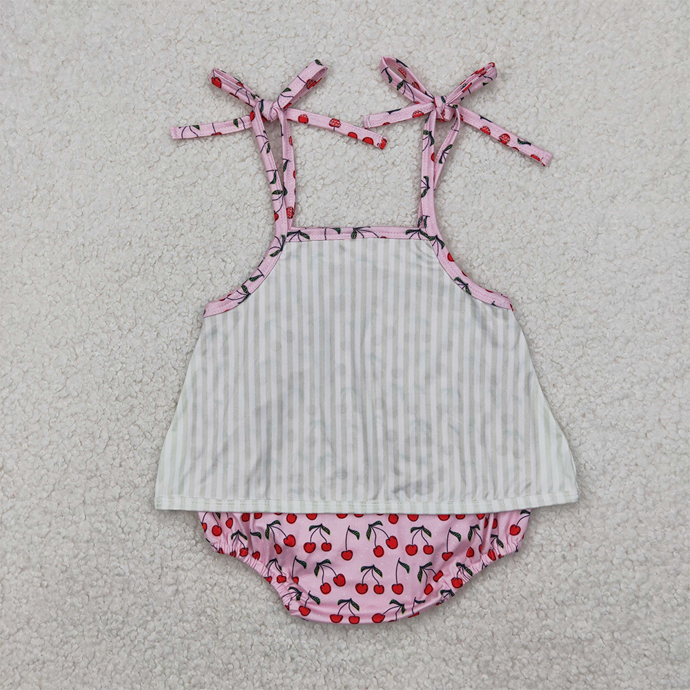SR2279  Pink Cherry Stripe Camisole Bodysuit with Bow  D 4.8