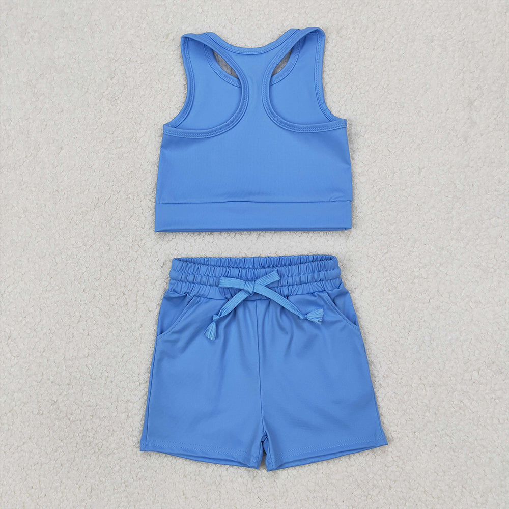 GSSO2132  Baby Girls Blue Vest Top Sports Shorts Clothes Sets D 3.31