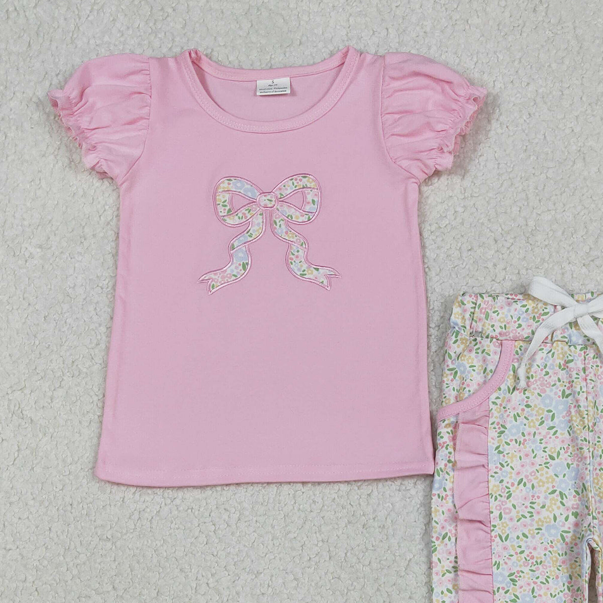 Floral Bows Baby Girls Outfit with Embroidery Shirt And Ruffle Leggings Set with Pockets for Infants And Toddlers