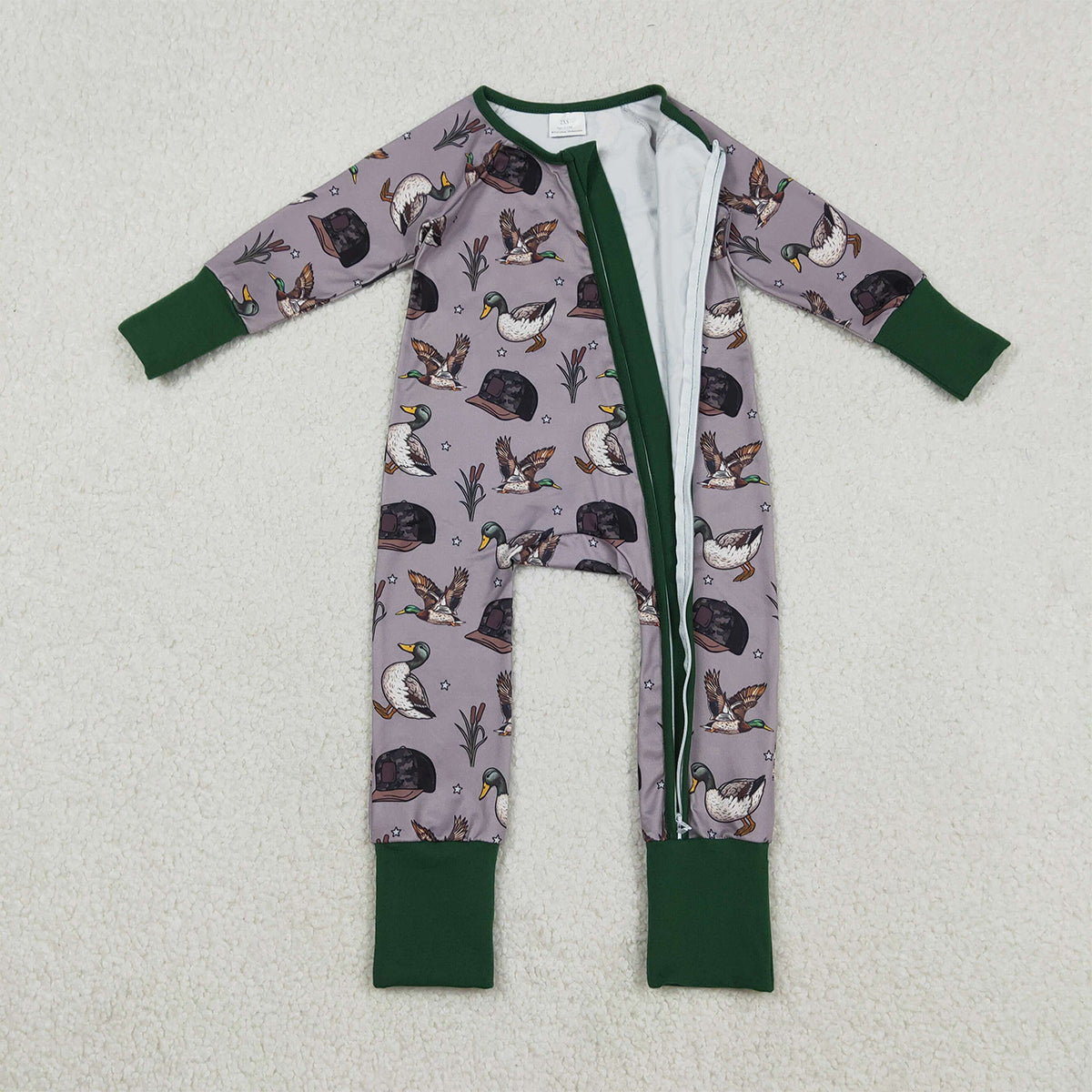 Baby Boys Camouflage Convertible Rompers with Two-Way Zipper Duck Hunting Theme Adjustable Hat Included