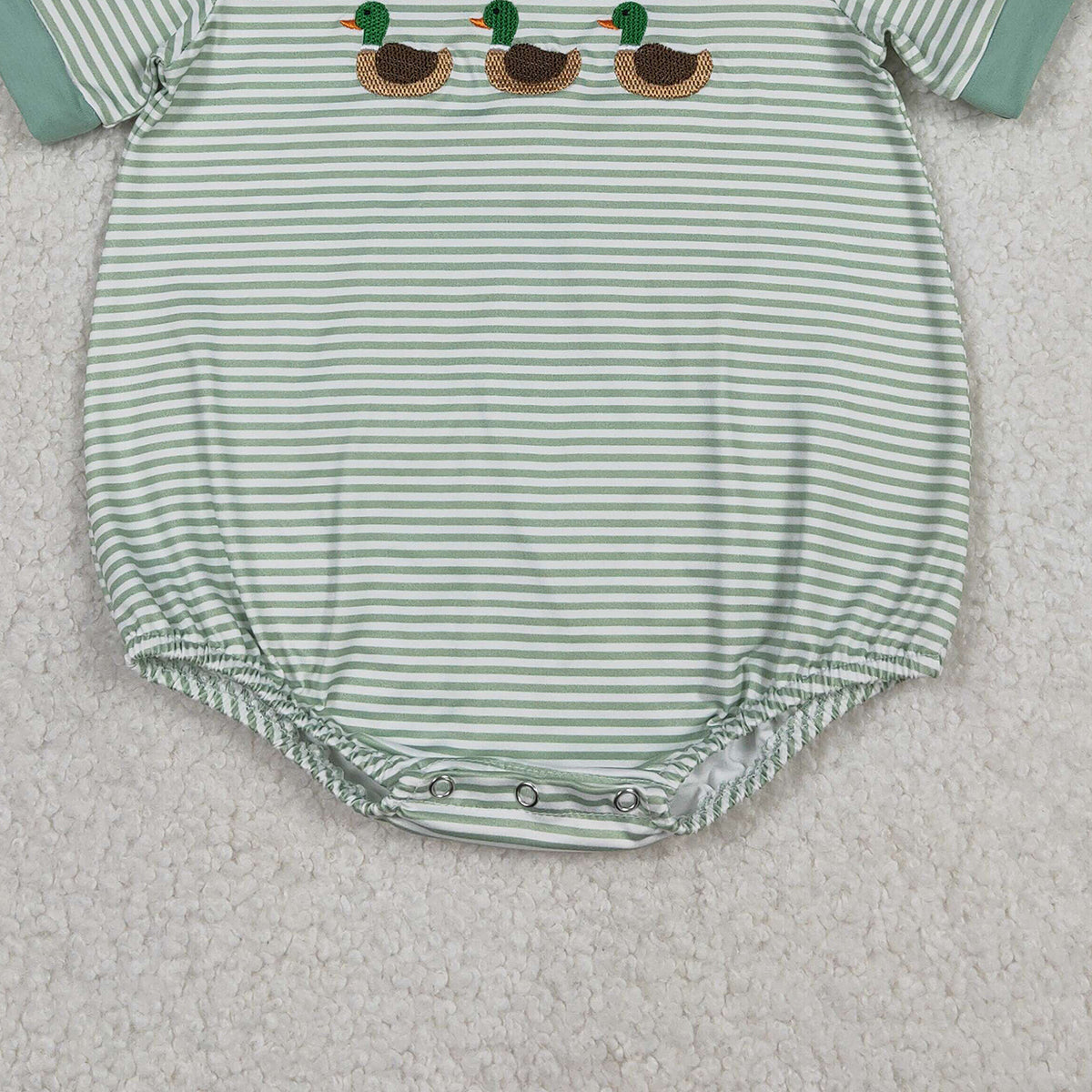 Baby Boys Green Stripe Short Sleeve Hunting Rompers Embroidery Ducks Design Comfortable And Stylish Clothing for Infants