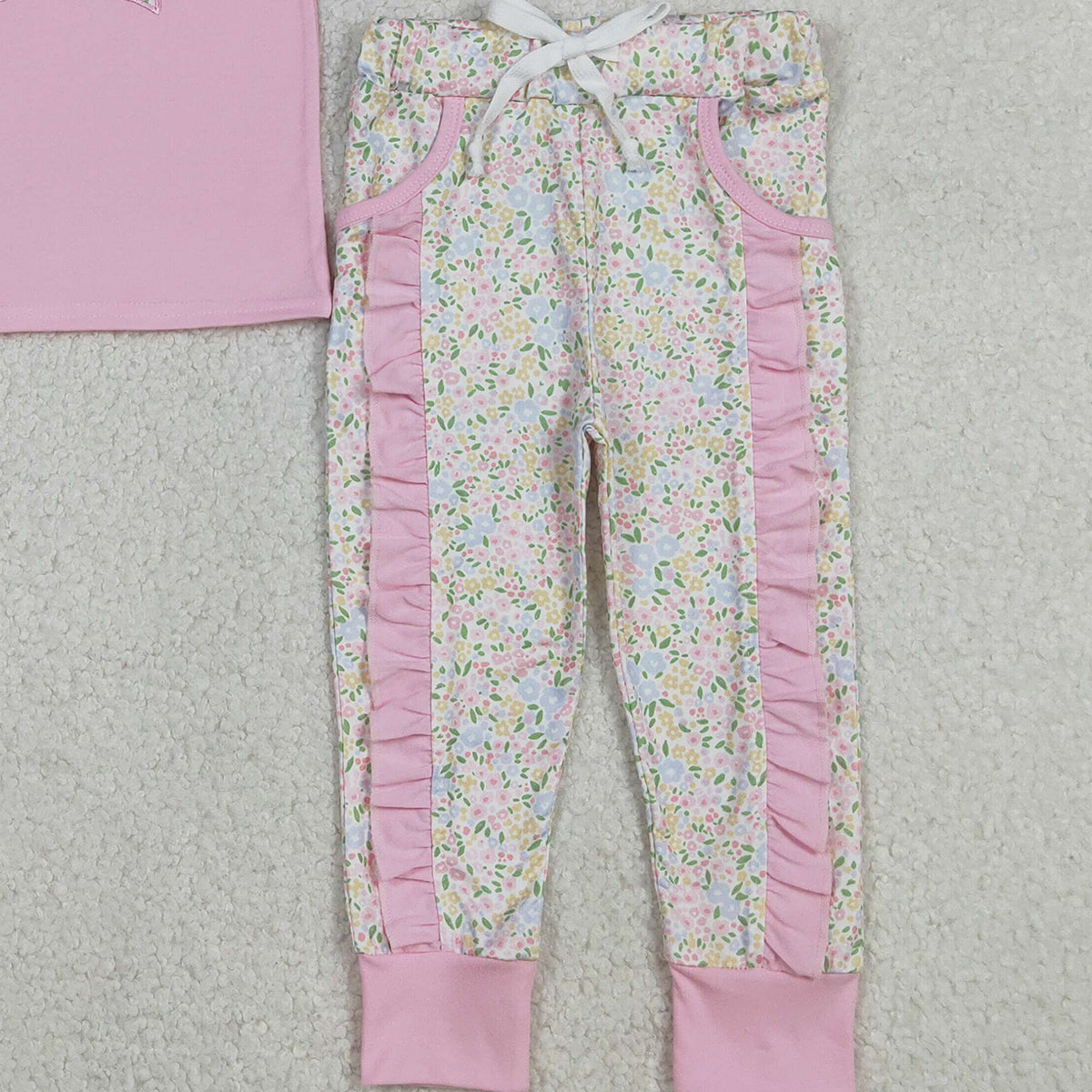 Floral Bows Baby Girls Outfit with Embroidery Shirt And Ruffle Leggings Set with Pockets for Infants And Toddlers