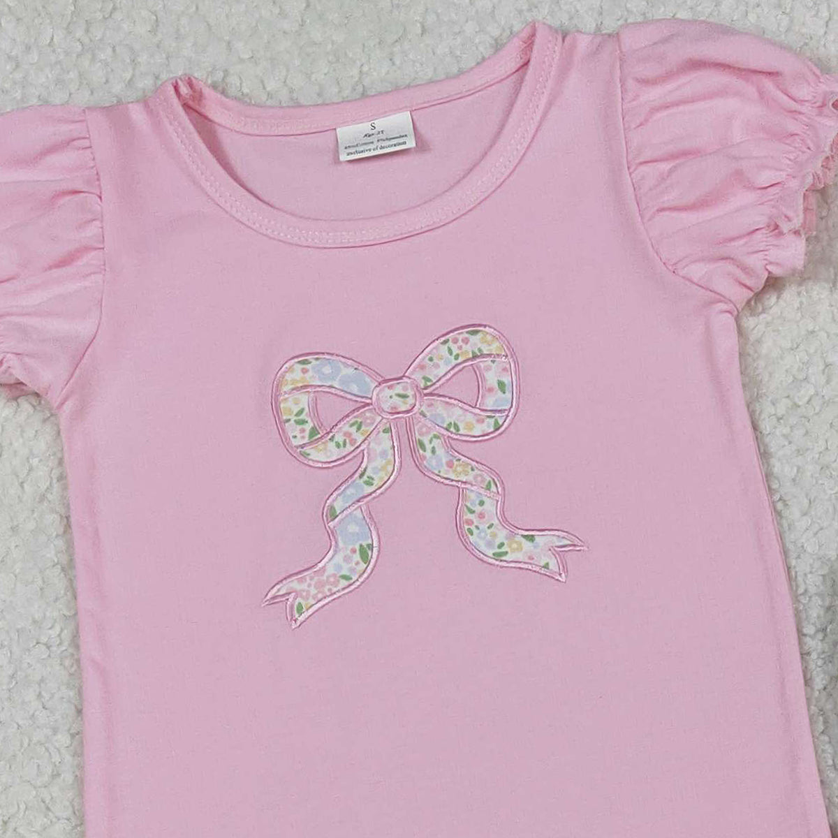 Floral Bows Baby Girls Outfit with Embroidery Shirt And Ruffle Leggings Set with Pockets for Infants And Toddlers