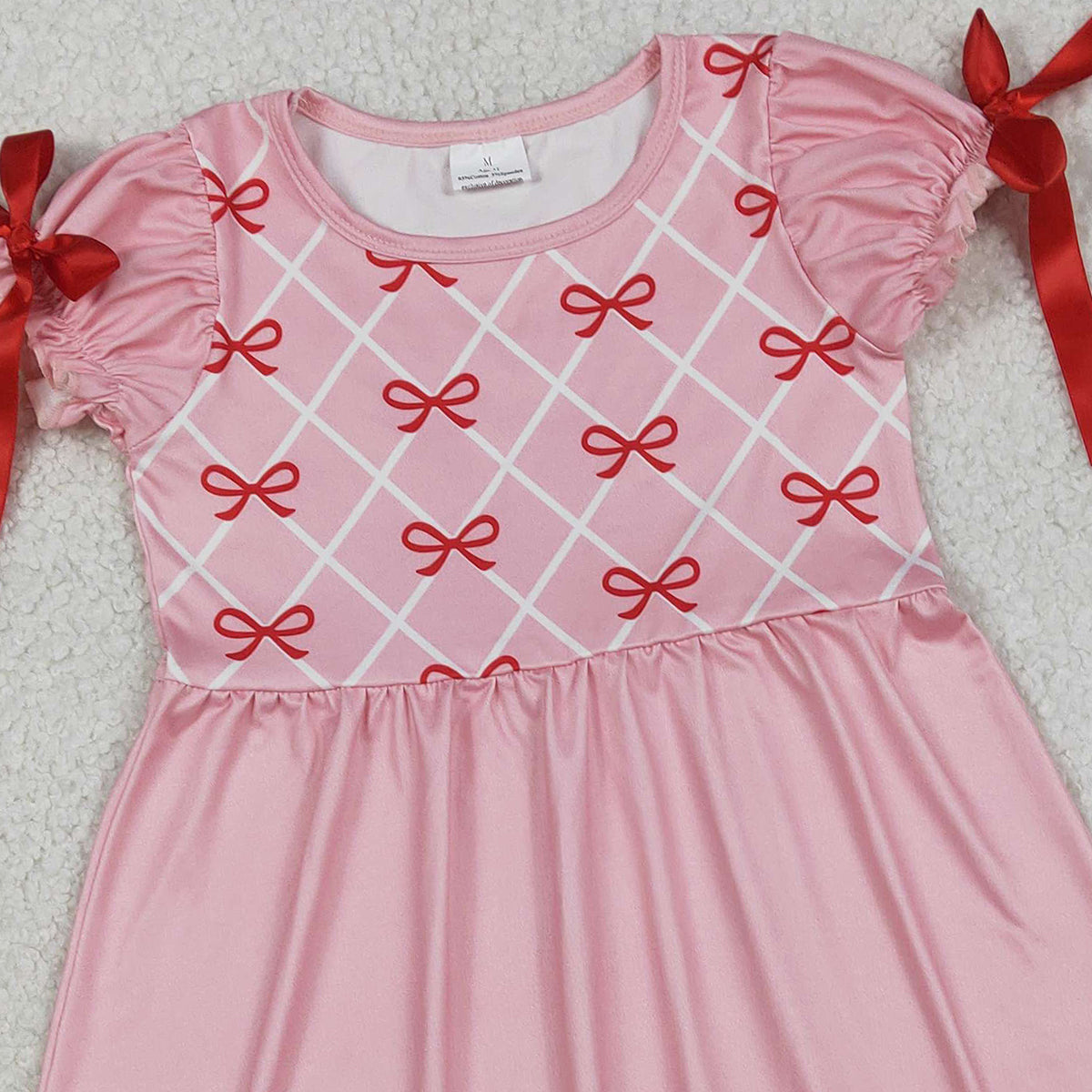 Baby Girls Knee-Length Dress Short Sleeve Red Bows Checked Pattern Cute Feminine Fashion for Little Ones