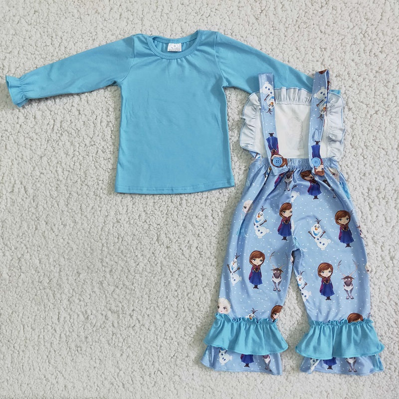 6 A17-28 girls blue top overalls