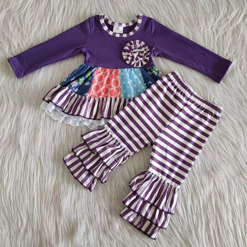 6 A22-27 Purple long-sleeved chest flower suit with patchwork pattern