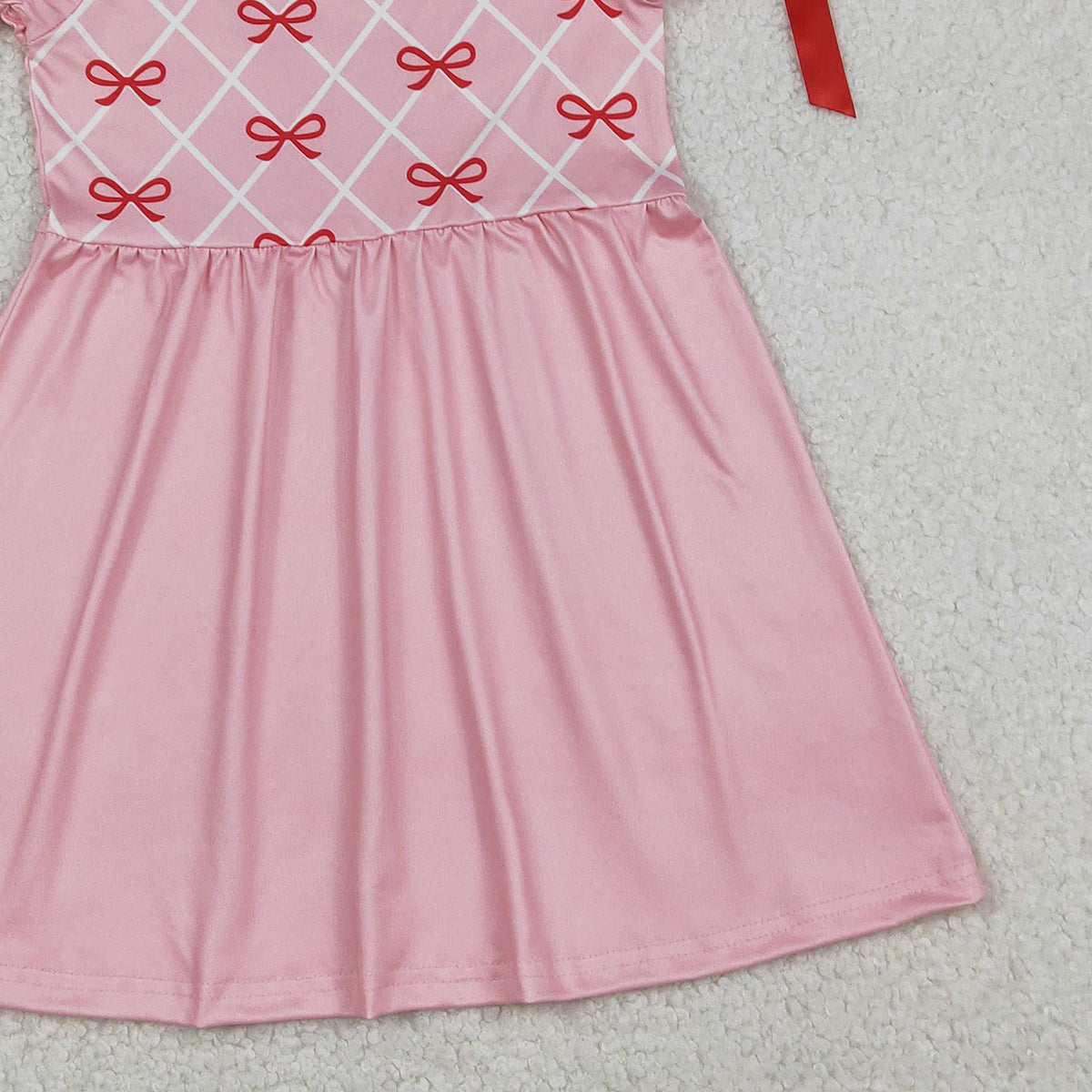 Baby Girls Knee-Length Dress Short Sleeve Red Bows Checked Pattern Cute Feminine Fashion for Little Ones