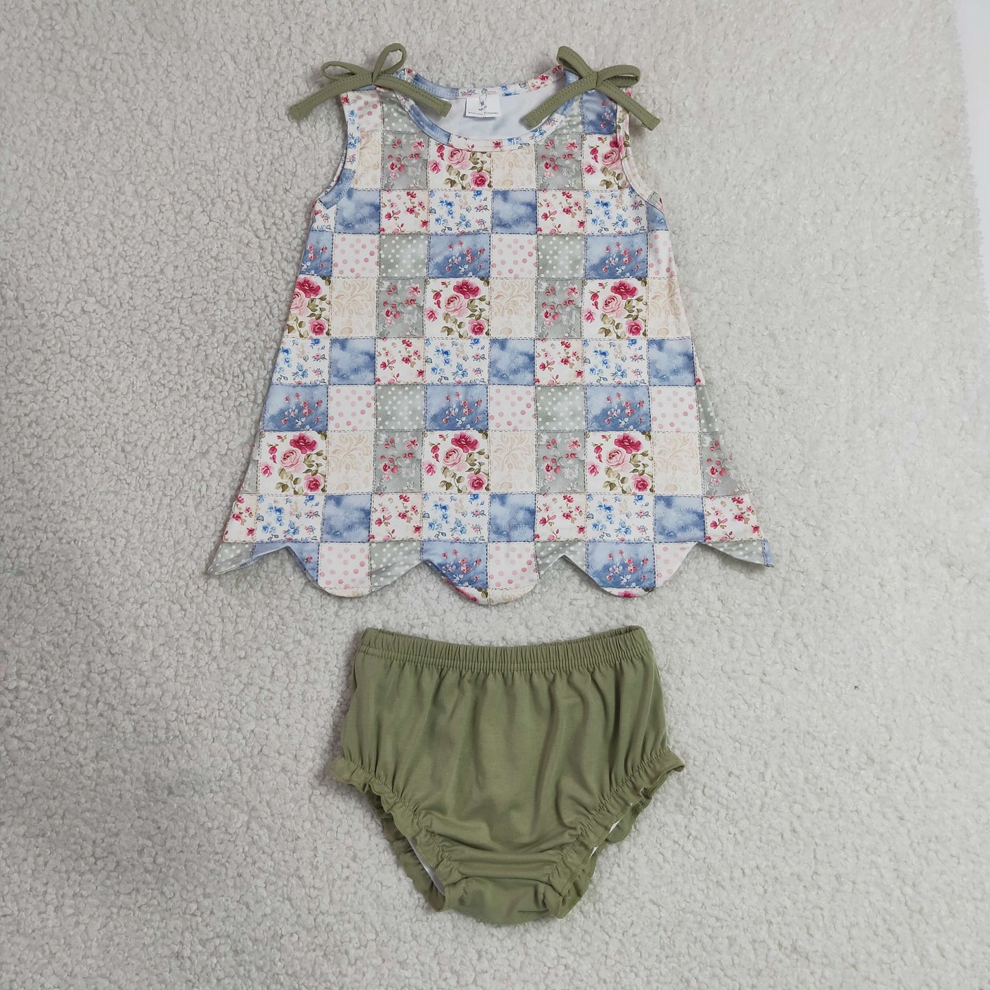 sleeveless flower patchwork scallop diaper set bummie outfit
