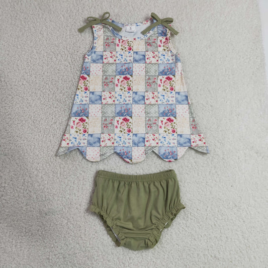 sleeveless flower patchwork scallop diaper set bummie outfit