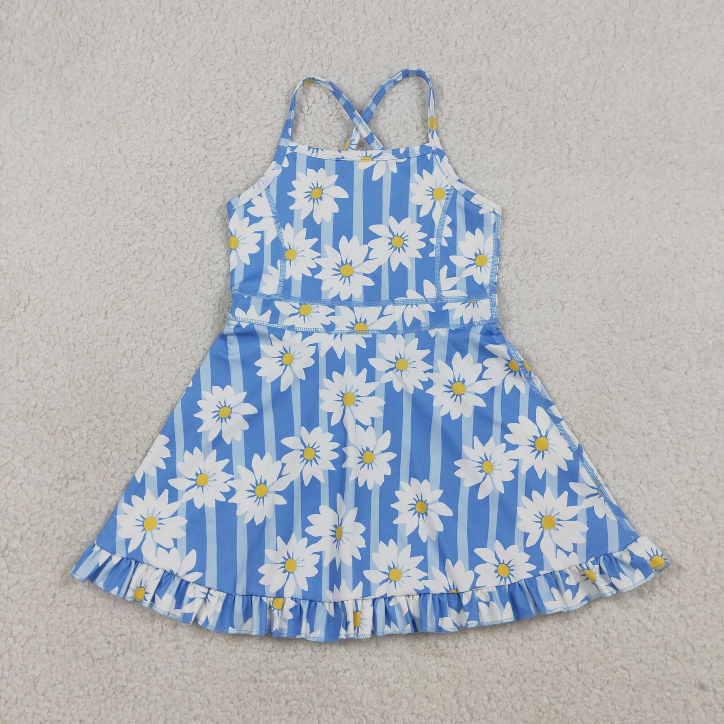 GSD2283  blue stripes sunflower strap yoga dress active dresses