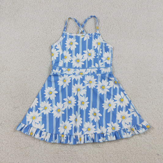 GSD2283  blue stripes sunflower strap yoga dress active dresses