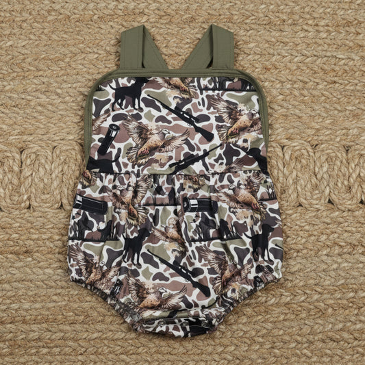 camo hunting print strap bubble romper baby boy clothes