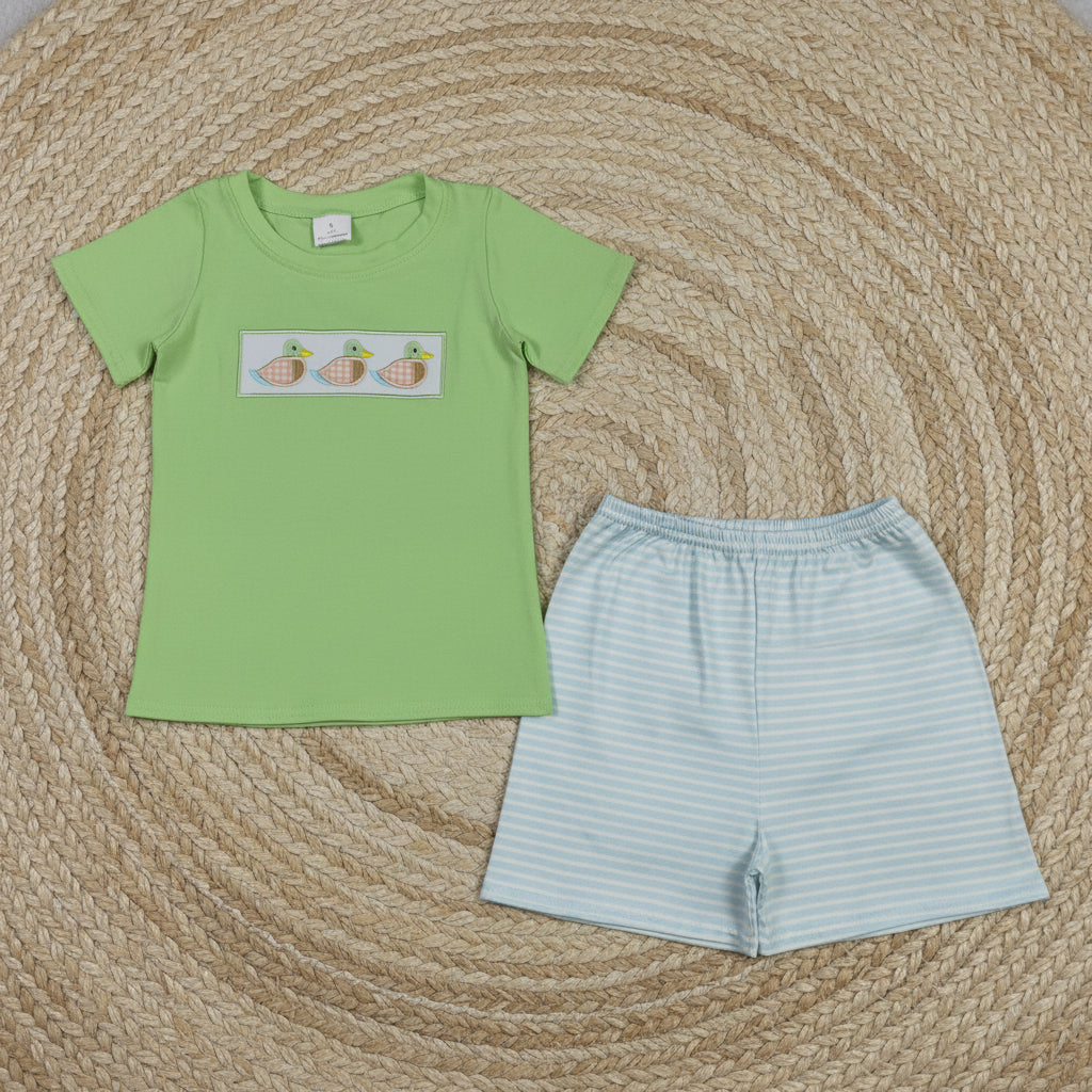 duck embroidery boy shorts set kids clothes