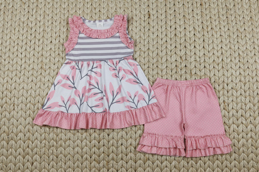 gray pink ruffle shorts set summer toddler girl clothing