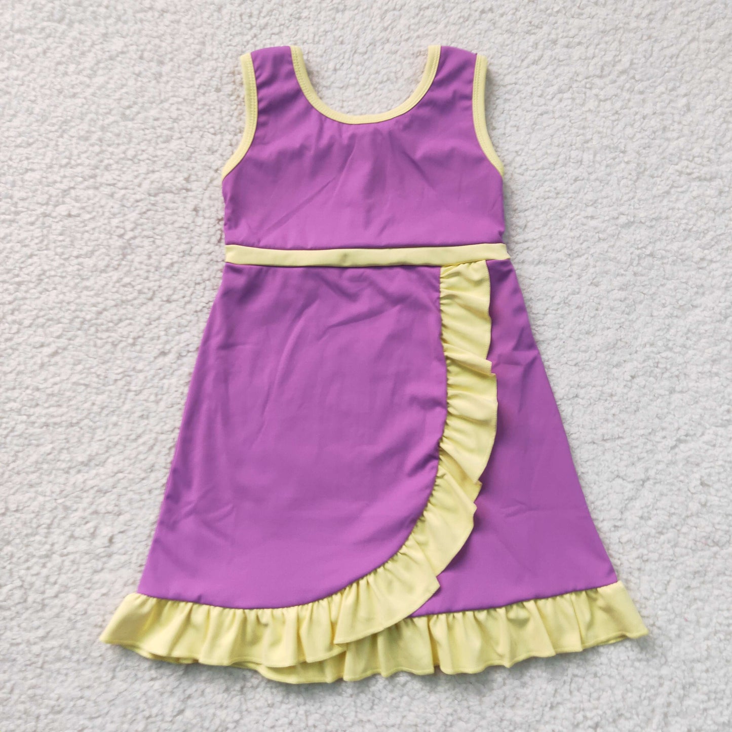 solid purple yellow ruffle athletic dress