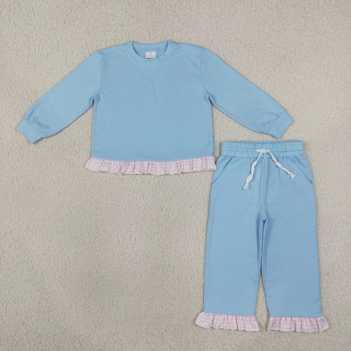 Matching girls solid long sleeve ruffle clothing cotton