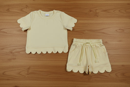 cotton yellow scallop shorts set