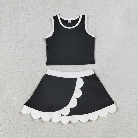 solid black and white scallop athletic skort outfit girls clothes