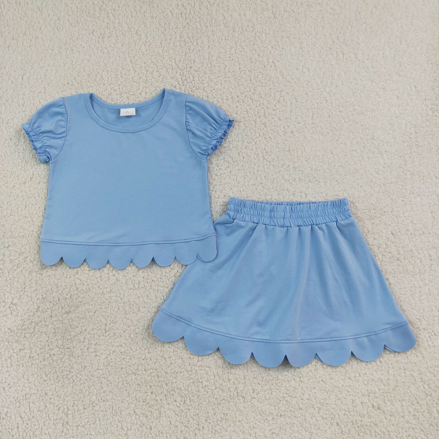 solid sky blue scallop skort outfit girls clothes