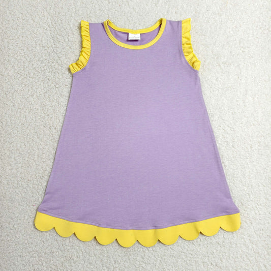 solid purple and yellow scallop dress