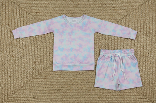 long sleeve tie dye shorts set