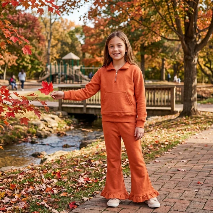 solid color thick sweatershirt pullover pants set orange