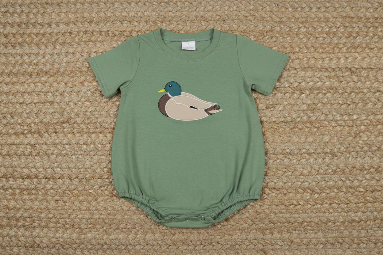 SR3444 duck embroidery green romper baby boy clothes