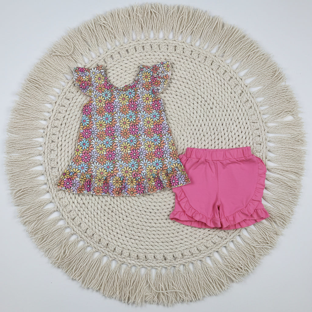 daisy flower backless shorts set summer toddler girl clothing