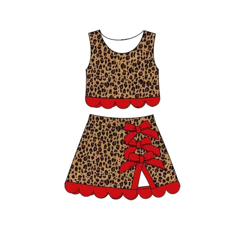 Pre order MOQ 5 leopard scallop skort set girls athletic outfit