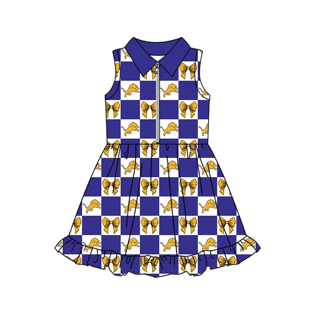 Custom order MOQ 3 sleeveless lion plaid bow girls team athletic dress