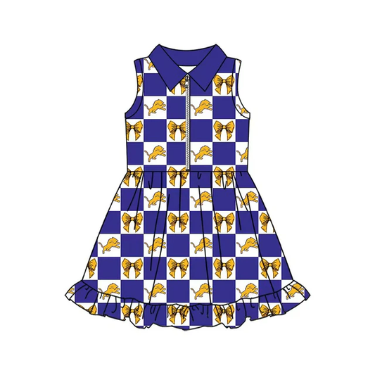 Custom order MOQ 3 sleeveless lion plaid bow girls team athletic dress