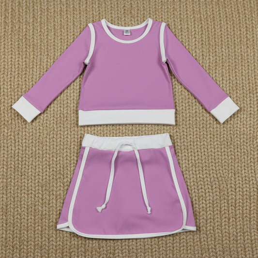 long sleeve solid lavender athletic pullover skort set outfit